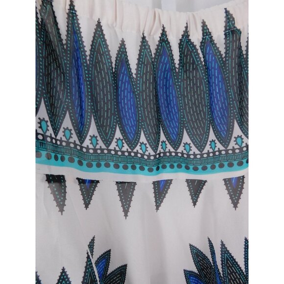 Lane Bryant Skirt Womens Plus 20 White Teal Handkerchief Hem Boho Geometric - Picture 3 of 10